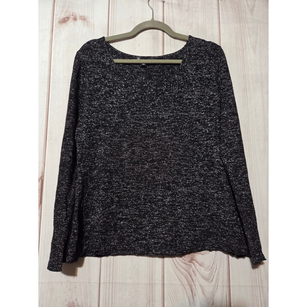INC International Concepts Womens Black Metallic Knit Long Sleeve‎ Top Size L